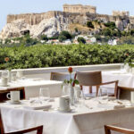 Terrace with a view of the Acropolis at GB Roof Garden, an Athens restaurant