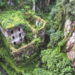 Aerial view of stone ruins in the Valle dei Mulini