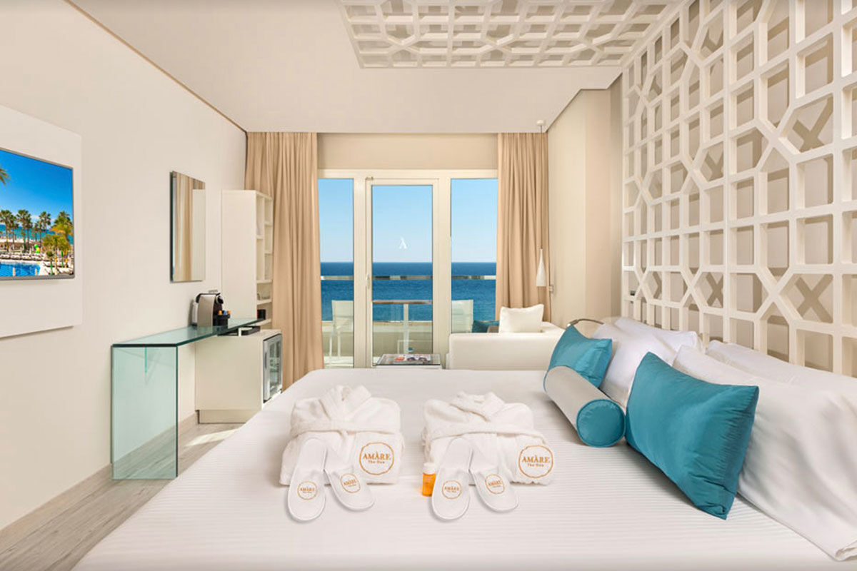 <b>Amare</b> - Located in the middle of Old Town, this modern, adults-only luxury hotel sits right on Amare Beach of with panoramic views of the Mediterranean Sea and artistic spaces that make the hotel itself feel like an art exhibition. With three trendy restaurants and a rooftop bar, it’s no wonder live bands and famous salsa dancers choose to perform at Amare Beach Hotel.