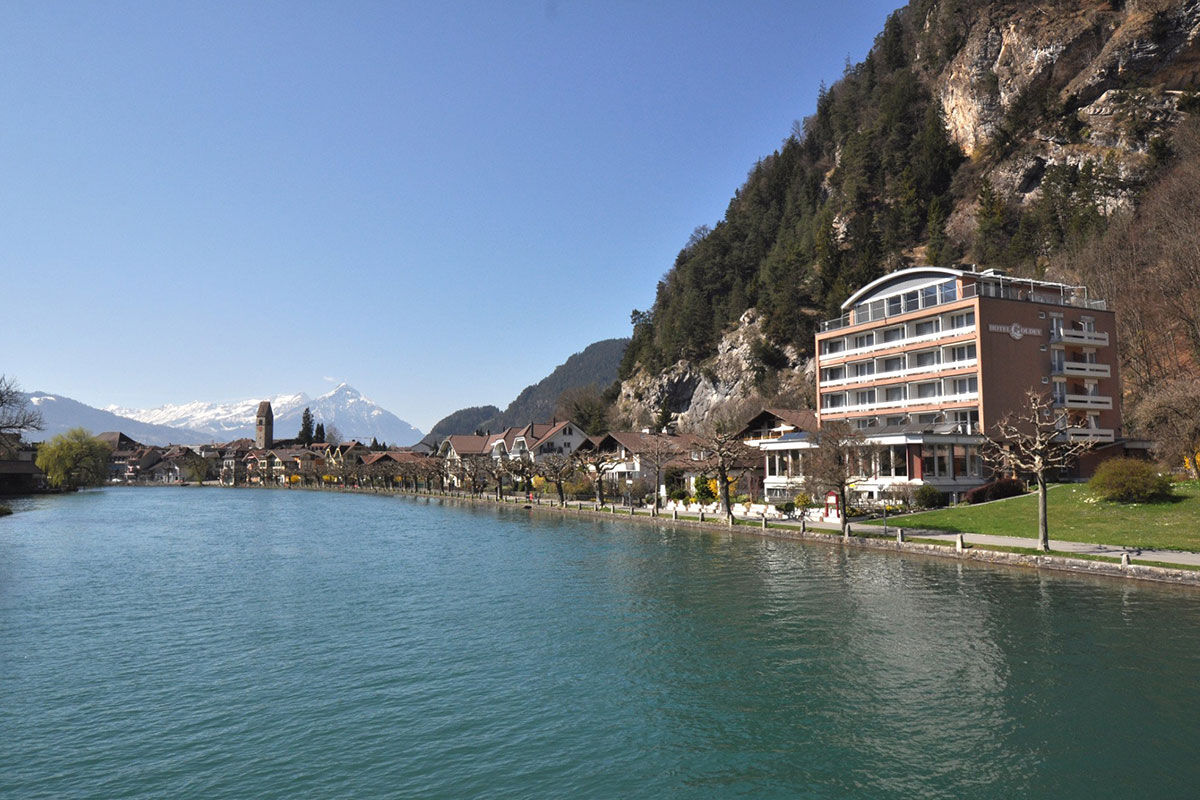<b>Aparthotel Goldey, Interlaken</b> - Sitting on the banks of the River Aare, this boutique hotel rests with the backdrop of the mountainous skyline. The bar features a fireplace, the rooms are cozy and comfortable, and the garden features a terrace to take in the views.