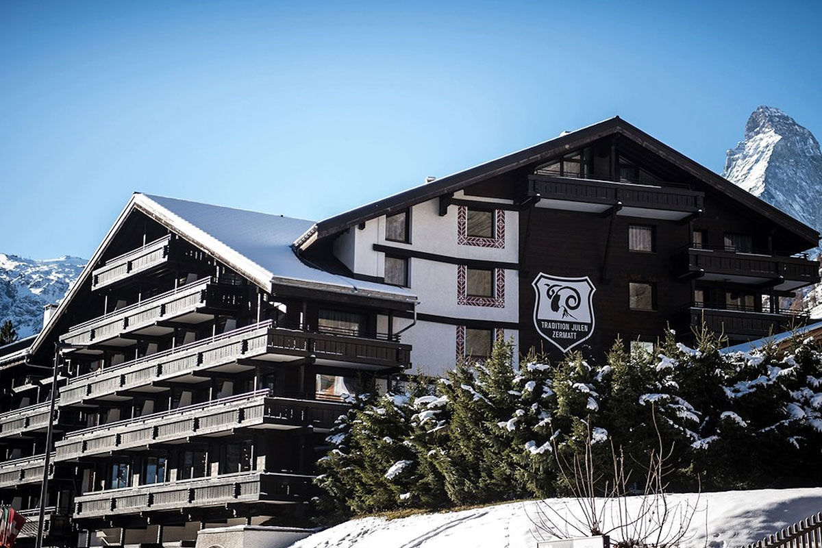 <b>Hotel Alpenhof</b> - With dark wood-beamed ceilings, rustic-chic rooms, piano bar and cigar lounge, this handsome hotel sits at ease amidst the Swiss Alps with views of Matterhorn. Family-run and only a 5-minutes’ walk to downtown Zermatt, this chalet-style hotel is the perfect, upscale cabin-like feel for your rugged mountain stay.