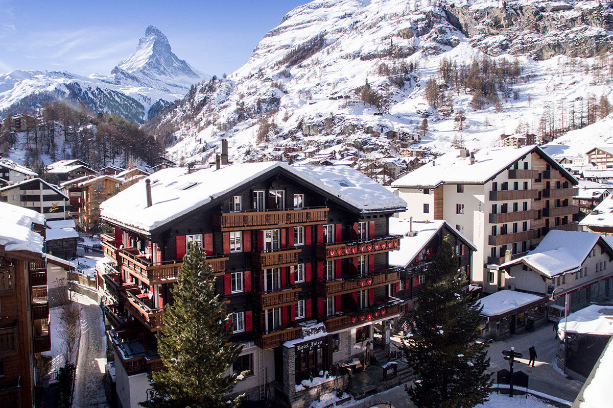 <b>Hotel Julen</b> - With Views over Matterhorn and the Swiss Alps, Hotel Julen is family-run and inviting. Experience an authentic Swiss Alp vacation with alpine rooms, farmhouse décor, spa and traditional Swiss food.