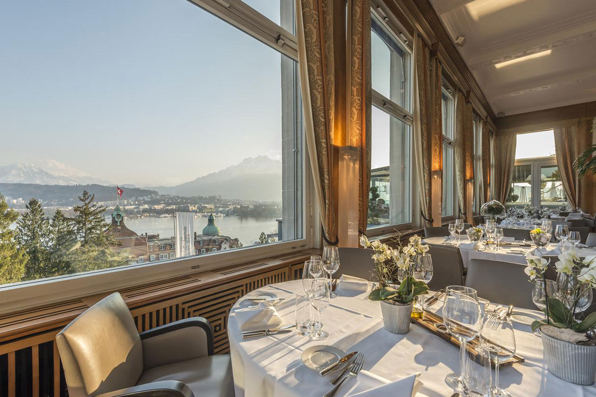 <b>Art Deco Montana</b> - Towering high above Lake Lucerne, the Art Deco Montana is in a panoramic location that is especially evident from its rooftop terrace and heated conservatory. The Mediterranean restaurant is lavish, the bar is stylish, and the lounge is warm and sleek.