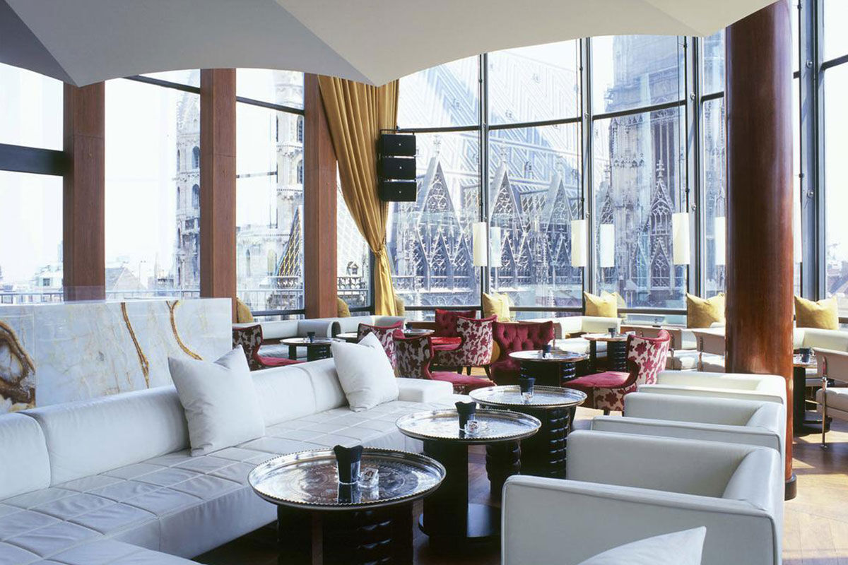 <b>DO & CO Hotel</b> - Occupying the upper floors of the postmodern landmark building the Haas Haus, the DO & CO Hotel has some of the best views of St. Stephen’s Cathedral, especially from its rooftop terrace. Utilizing exotic hardwoods, stone and leather, this high-style hotel is showy and sleek.