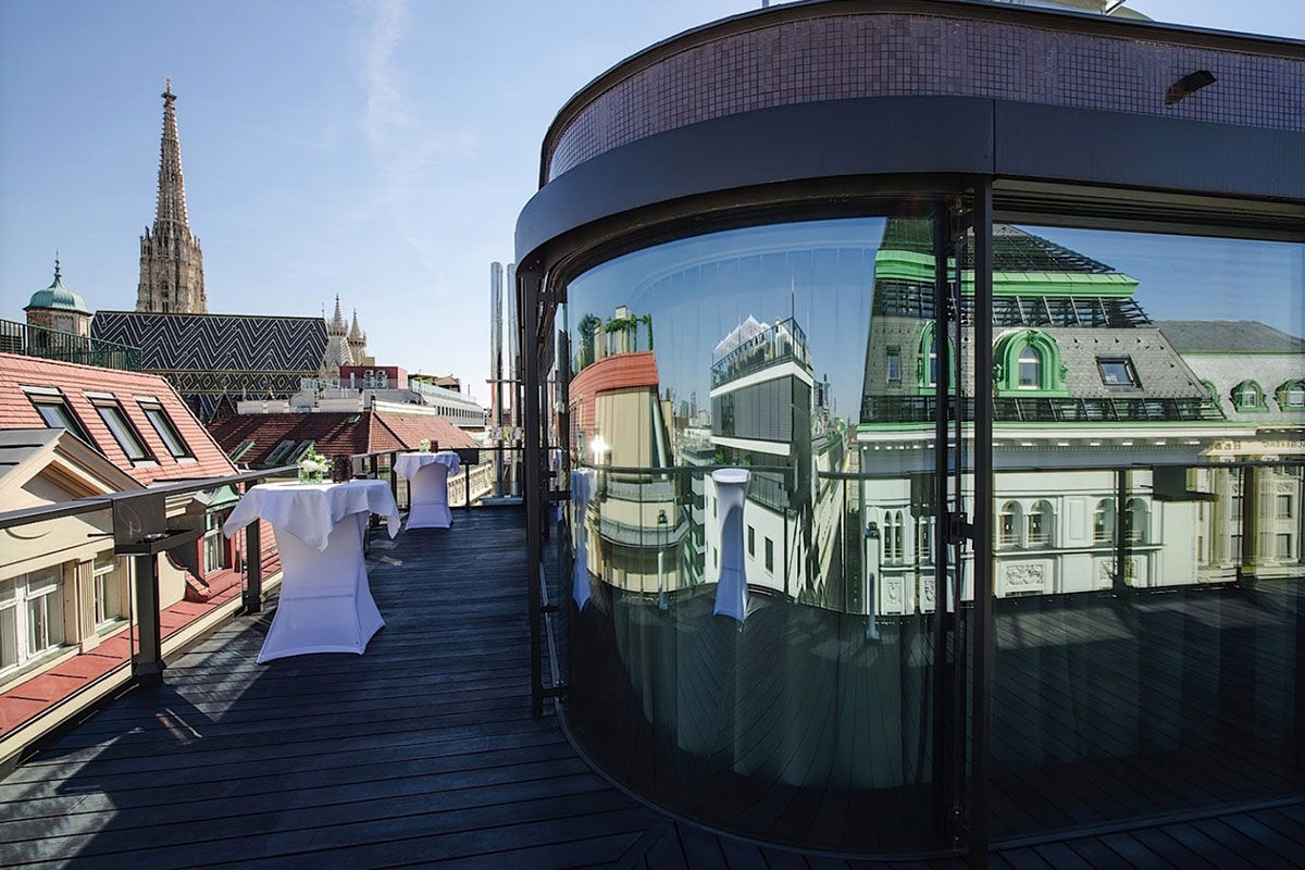 <b>Hotel Topazz</b> - With striking round windows and monochrome coloring, this eco-friendly hotel is sleek and modern. In the vibrant heart of Vienna’s 1st District, the Hotel Topazz is a 3-minute walk to St. Stephen’s Cathedral and is close to exclusive shopping streets.