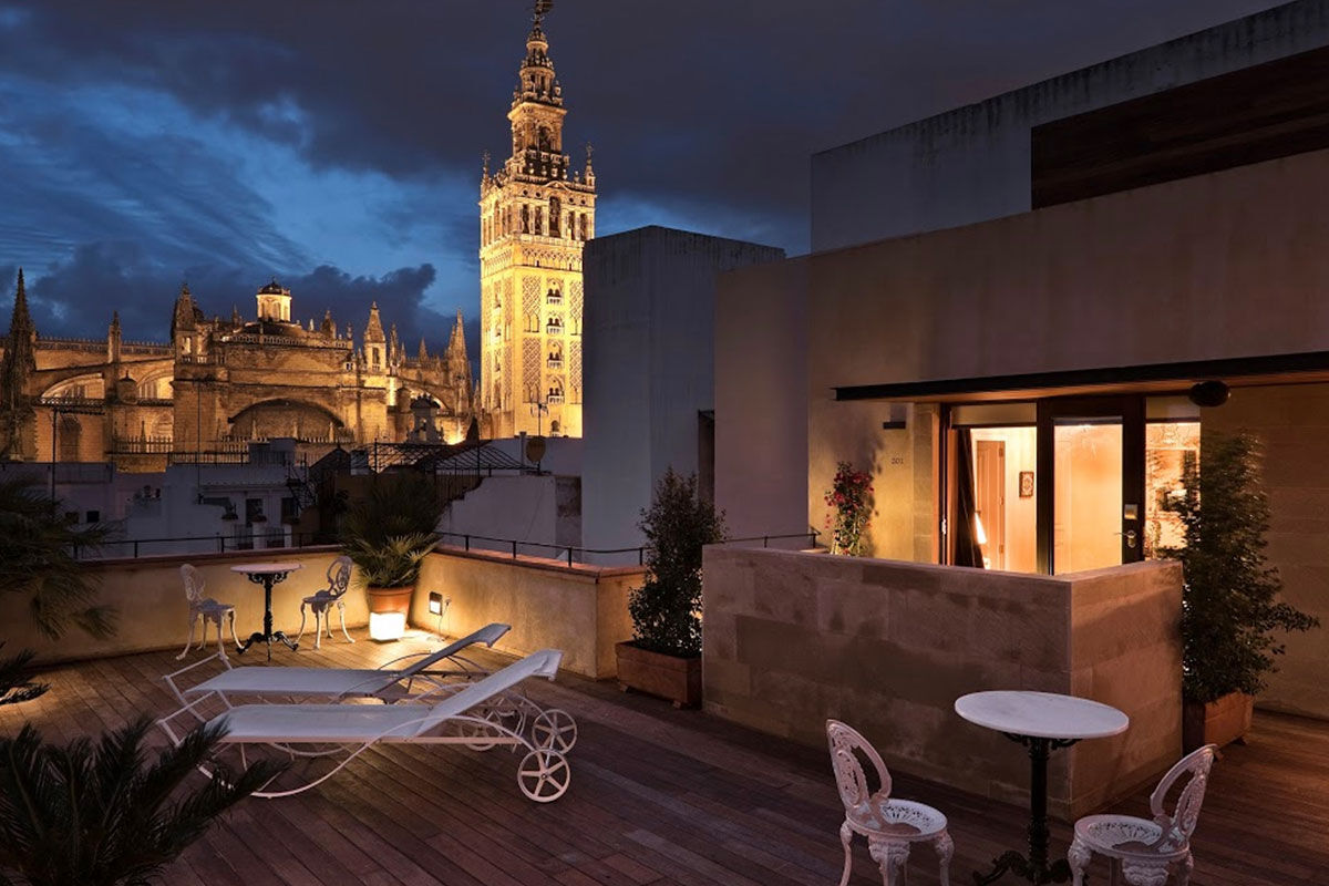 <b>Casa 1800 Sevilla</b> - Just a 2-minute walk from the Catedral de Sevilla, this 1864 mansion is ornate and sophisticated with a neutral toned palette. There’s a rooftop terrace with panoramic city views as well as a complimentary afternoon tea for guests to enjoy.