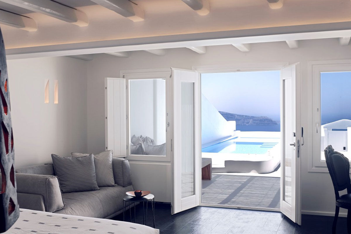 <b>Cavo Tagoo, Imerovigli</b> - Secluded on the hillside, the polished suites offered by the Cavo Tagoo have views of the Aegean Sea and Santorini caldera. Set next to the infinity pool, an airy bar and gourmet restaurant are ready for when you’re feeling peckish.
