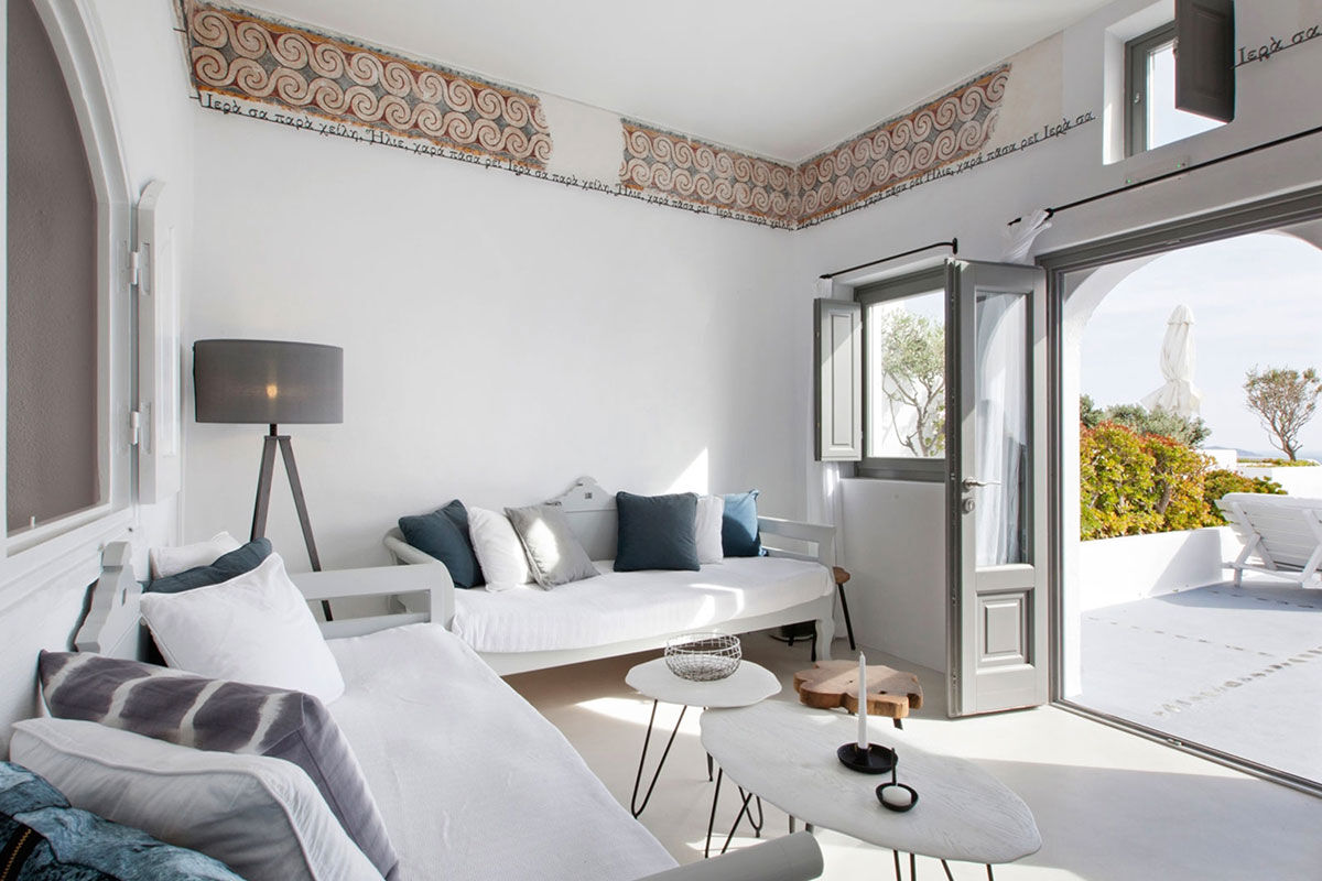 <b>Ikies Traditional Houses, Oia</b> - Comprised of 11 romantic guesthouses, Ikies is the perfect getaway for couples to relax and enjoy views of the Caldera and volcano. All suites have terraces, and their services department can help arrange sailing excursions, scuba diving or sight-seeing tours.