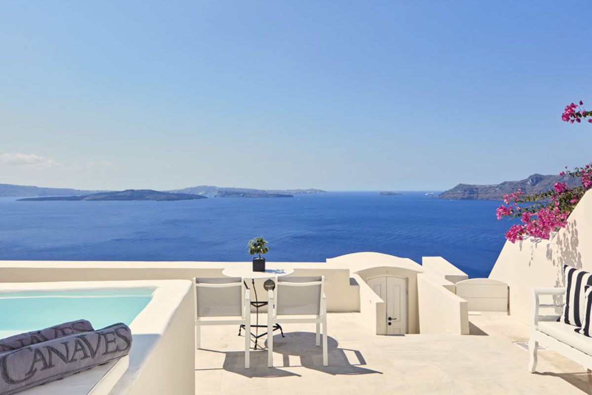 <b>Canaves Oia Suites, Oia</b> - Enveloped by the emerald Aegean and dramatic beauty of Santorini, the Canaves Oia Suites invites guests seeking luxury and elegance with modern furnishings and Caldera views. The Petra Restaurant & Bar serves Greek cuisine with a creative twist and the spa hosts yoga classes for the mindful traveler.