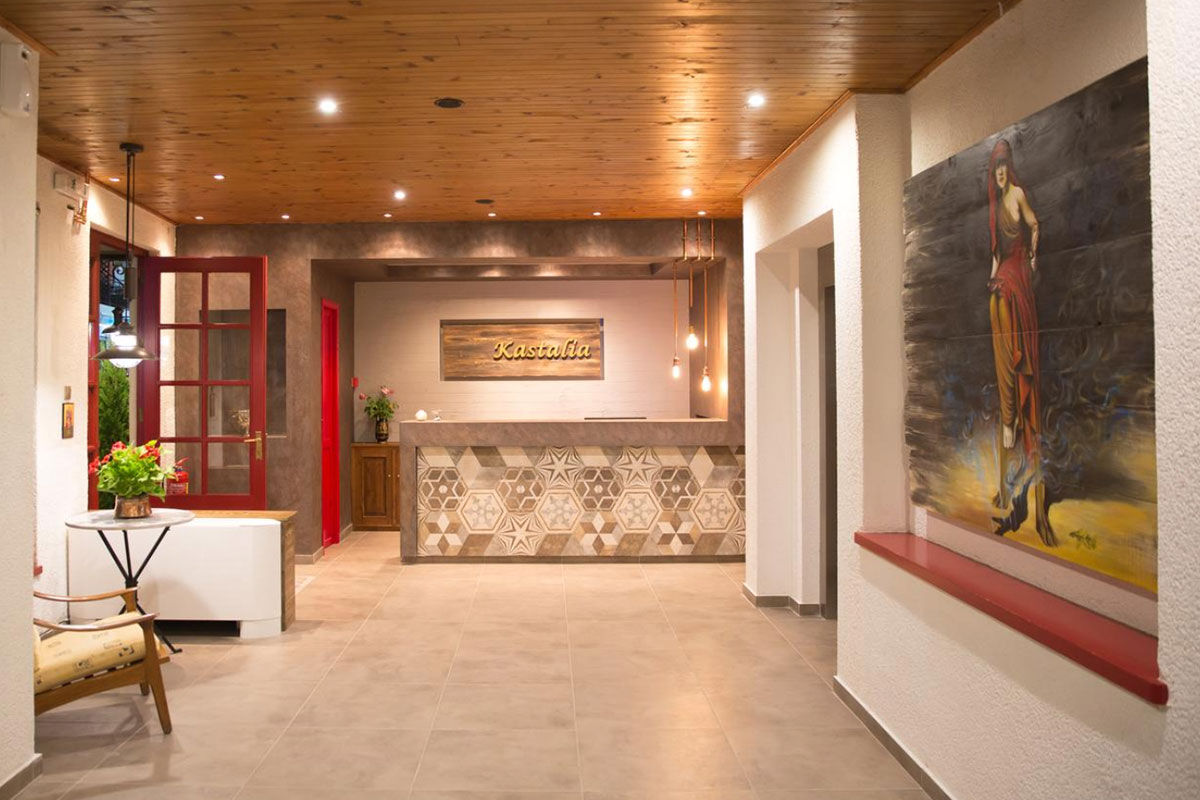 <b>Kastalia Boutique Hotel, Delphi</b> - Only a 10-minute walk to Delphi Archaeological Museum, the Kastalia Boutique Hotel is a casual dwelling bordered by the Parnassus mountains and the Gulf of Corinth. A café style restaurant has an open-air terrace with views that make you feel one with the earth.