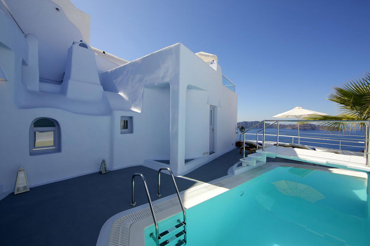 <b>Ikastikies Suites, Firostefani</b> - Set in the picturesque village of Firostefani, and just a short walk from the lively town of Thira, these 4 suites are housed in classic Cycladic-style buildings facing Santorini’s iconic caldera. The Ikastikies suites are bright and charming, the terrace has a pool, and the service goes above and beyond.