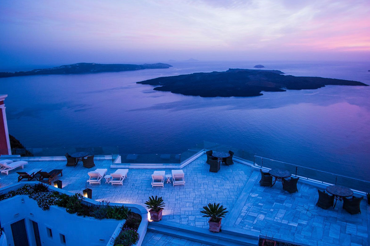 <b>Anteliz, Fira</b> - Airy and elegant with the essence of Theran design, the Anteliz Suites are perched on a hilltop overlooking the Aegean Sea. Close to the town of Fira, this boutique hotel offers panoramic views from the terrace where you can drift in the pool or relax in the hydro-massage hot tub.