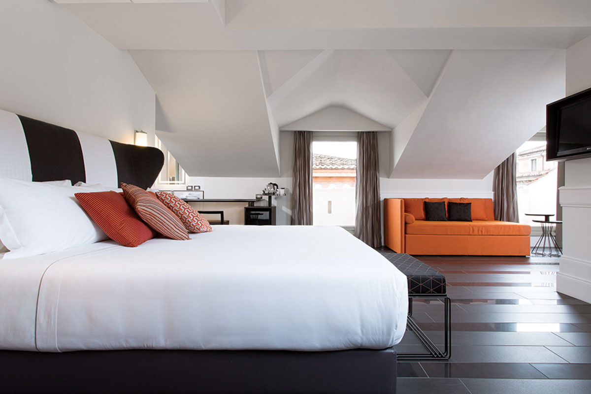 <b>Palazzo Navona</b> - Within the heart of Rome, Palazzo Navona Hotel is just 262ft from the famous square, a 4-minute walk to the Pantheon, and a 9-minute stroll to the Spanish Steps. Sleek and romantic, this intimate hotel has playful trimmings and a stylish rooftop terrace to help you relax after an exciting day of exploring.