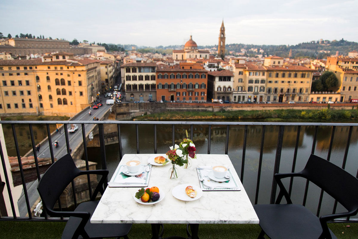 <b>Antica Torre di Via Tornabuoni</b> - Looking down on the upscale shopping street Via Tornabuoni, this chic boutique hotel is housed within a medieval tower from 1200. The Renaissance styled property has a rooftop terrace that overlooks the River Arno and is only minutes’ walk from the Ponte Vecchio bridge and Uffizi Gallery.