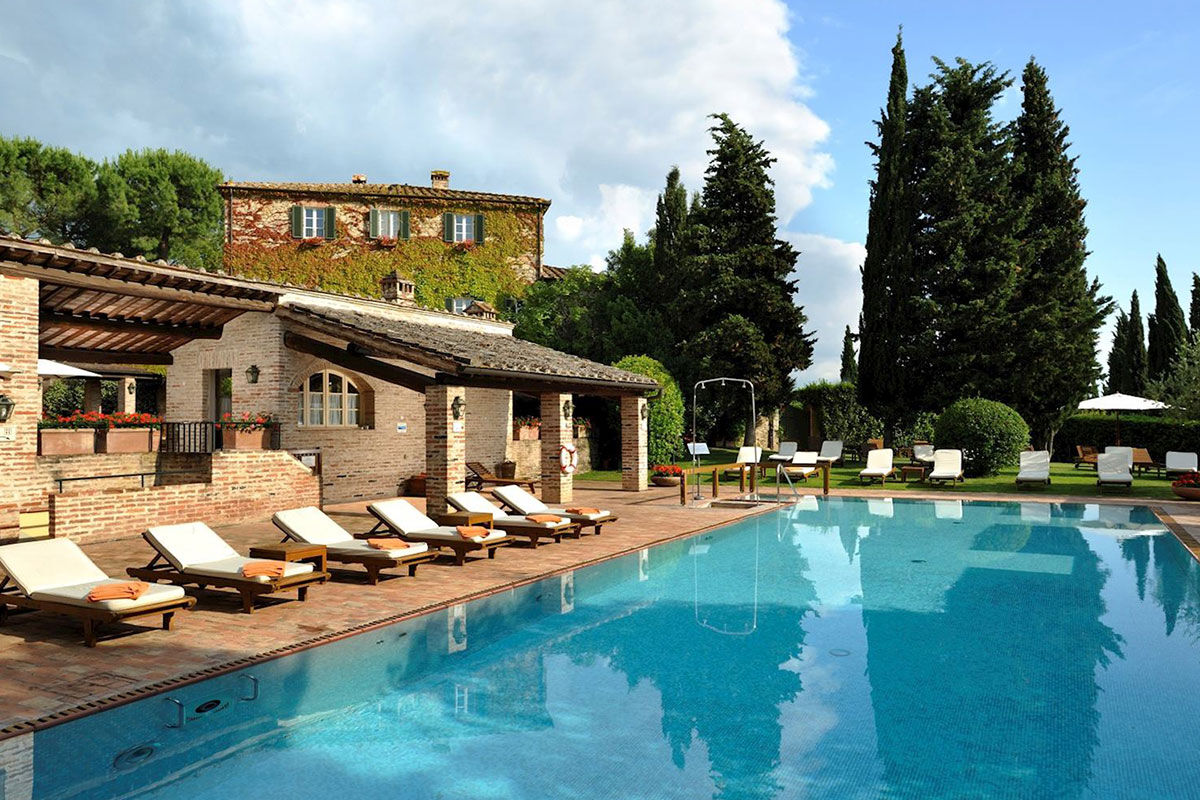 <b>Borgo San Felice</b> - Surrounded by vineyards and olive groves, Borgo San Felice is a restored 8th century building with stone walls, terracotta floors and exposed beams for your visual pleasure. This 5-star wine resort also features a piano bar with a fireplace, two restaurants, tennis courts, pool and sauna. Luxury and authenticity at its finest.