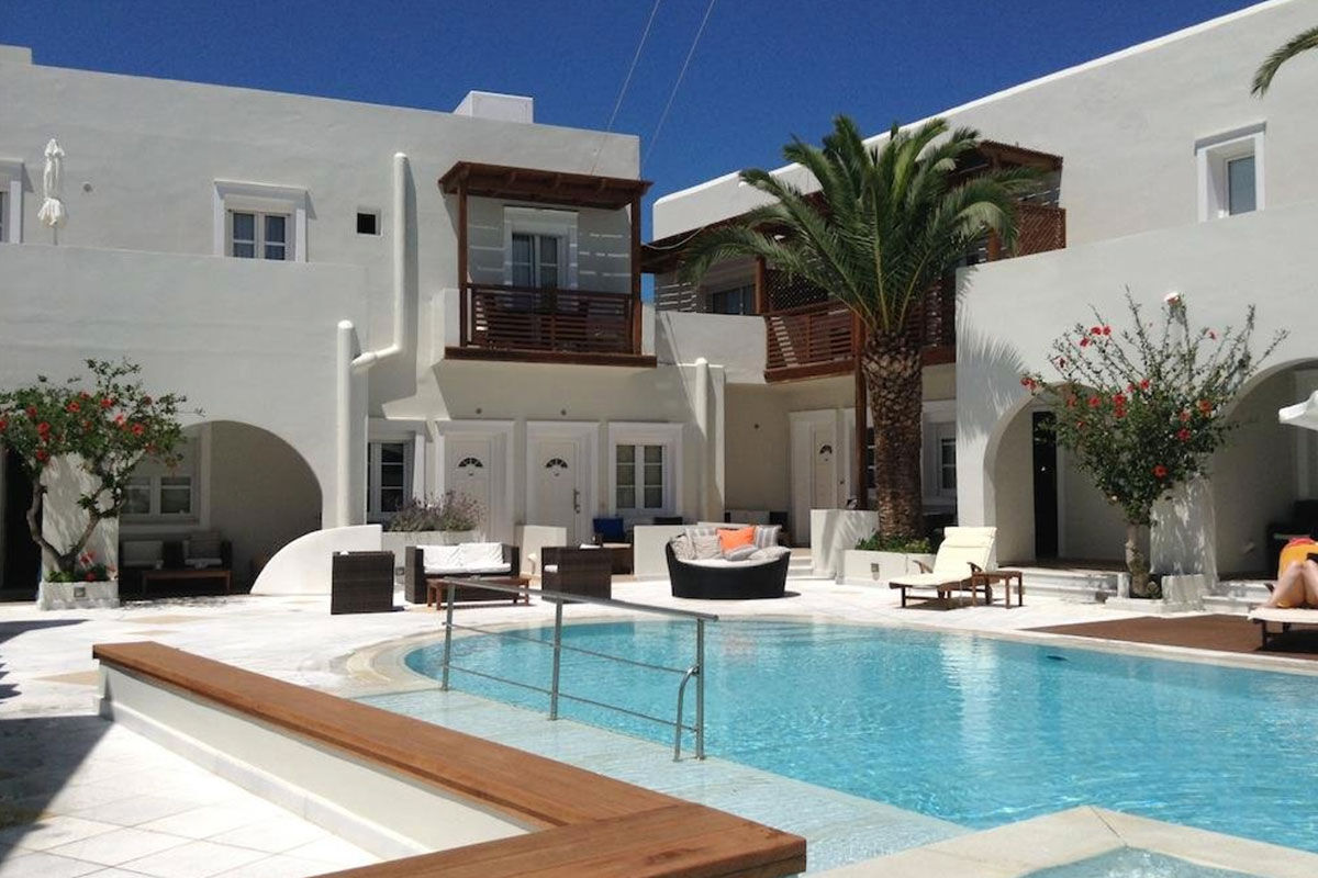 <b>Nissaki, Naxos Town</b> - On the shores of the Mediterranean and facing Saint George Beach, the Nissaki Beach Hotel is a 10-minute walk to the Archaeological Museum of Naxos, and 15-minutes’ walk to the ancient Puerta de Apolo monument. Head to the beachfront restaurant for a relaxed seafood dinner, or head to the poolside bar for funky cocktails.