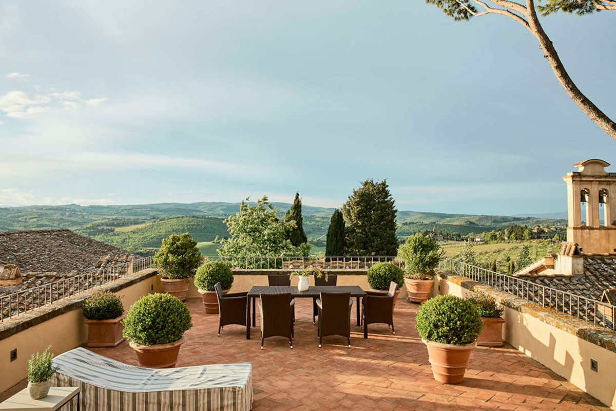 <b>COMO Castello Del Nero</b> - At this 12th century castle, take in the vast 740 acres of rolling countryside and notice the detailed medieval frescos, murals and stonework. With a wine cellar and swanky pool, the COMO Castello Del Nero has a cosmopolitan style with a classic Tuscan feel.