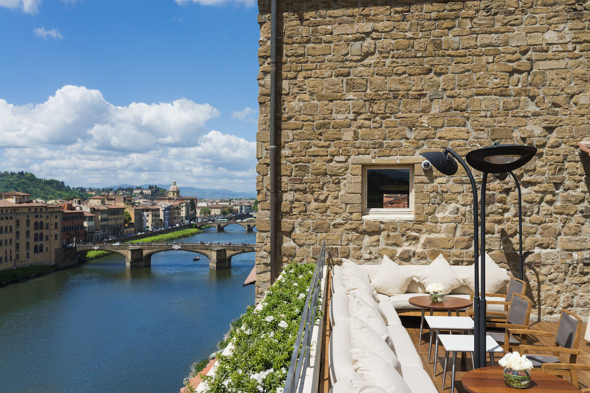 <b>Continentale</b> - Like a breath of fresh air, this airy and minimalist hotel sits akin to the Ponte Vecchio, making it walkable to nearly everywhere in Florence. With their panoramic La Terrazza rooftop bar and witty styling notes, this modern hotel will keep you on your toes.