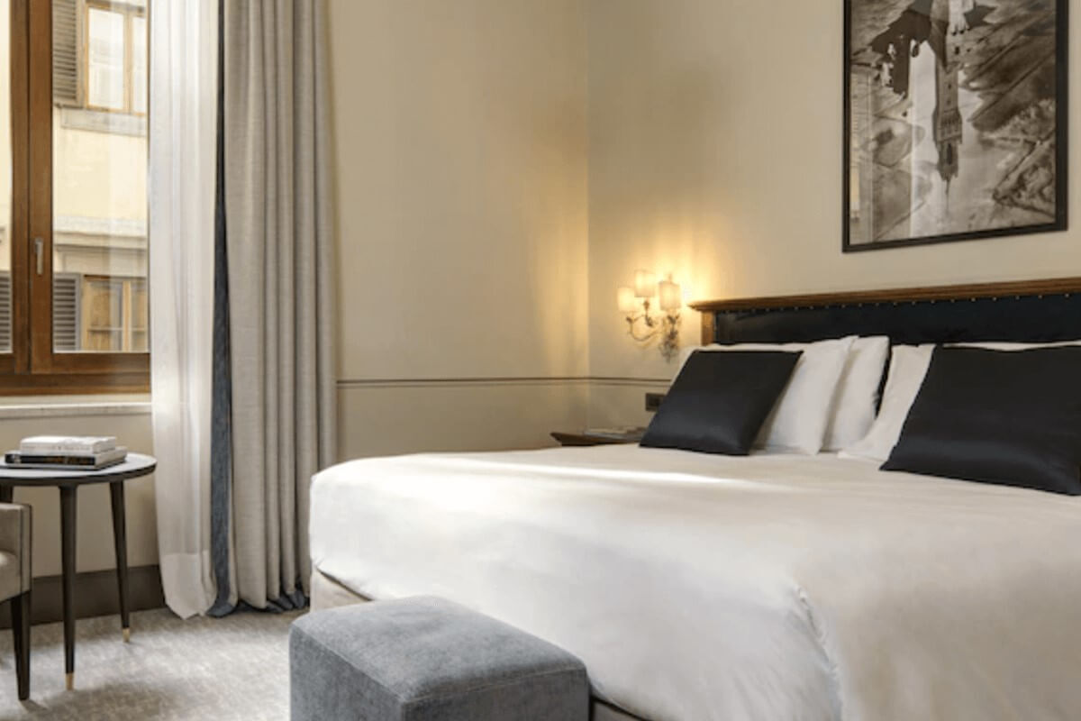 <b>NH Collection Firenze Palazzo Gaddi</b> - Set inside a historical Renaissance palace, this boutique hotel features embellished frescoes and paintings from the late-baroque Florentine artist Ranieri de Pace. There’s a stunning rooftop bar with views of the Duomo, and easy access to Florence’s main attractions.